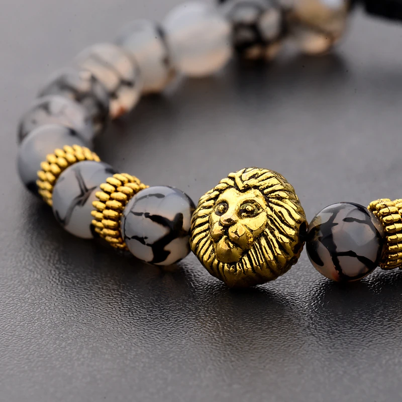 Amader лев браслет для мужчин золото и серебро натуральный камень бисерные браслеты ювелирные женские браслеты браслет Homme Braclet ABK002