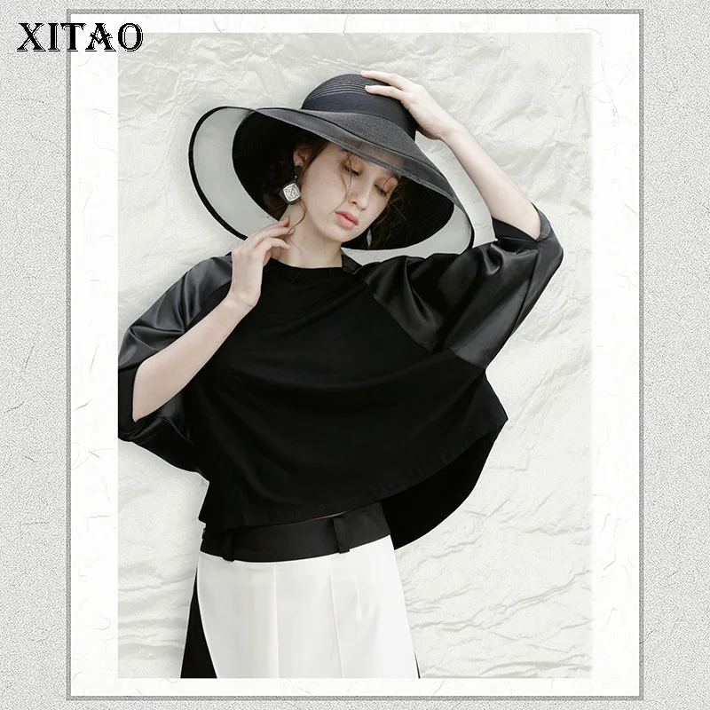 [XITAO] Корея Мода Новый для женщин осень 2018 г. Половина рукава О образным вырезом футболка Женская Лоскутная повседневное Твердые летучая