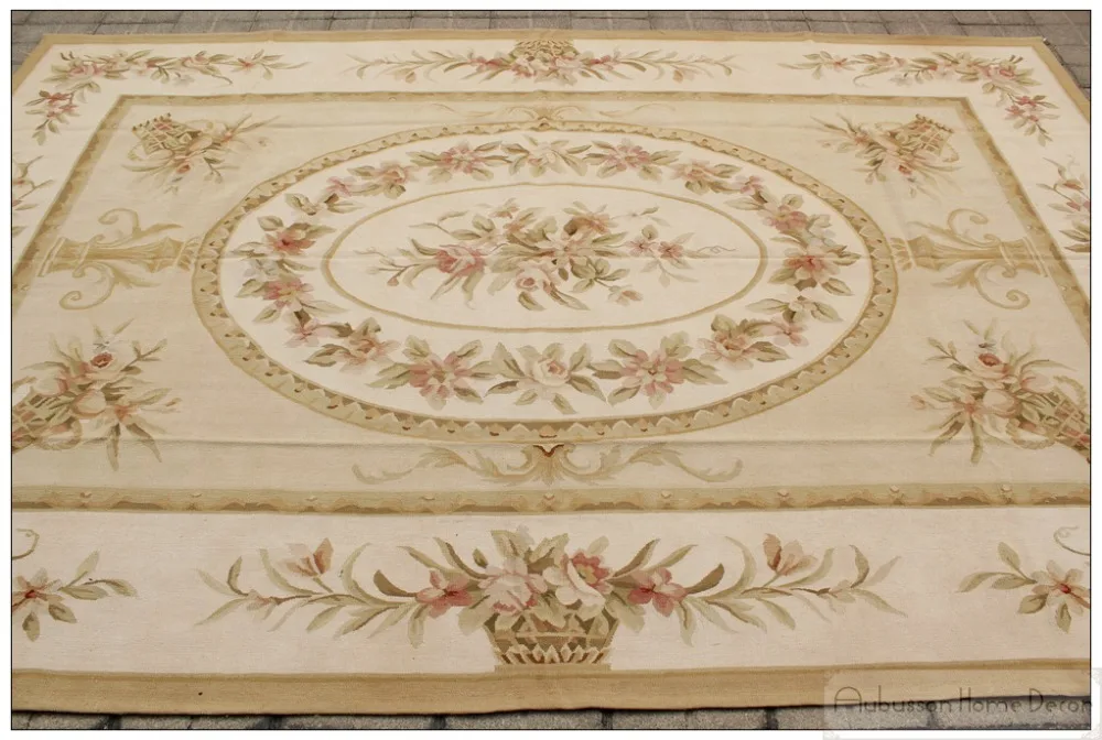 2x3m Wool Hand Woven Shabby Chic French Style Aubusson Area Rug Carpet