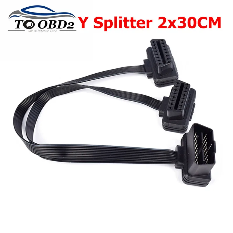 Obd Obdii Kiterjesztő Kábel Obd2 16Pin Hím És Női Csatlakozó Elm327 Y Splitter Kettős Nőstény Lapos Vékony, Mint A Tészta Kábel 2X30Cm