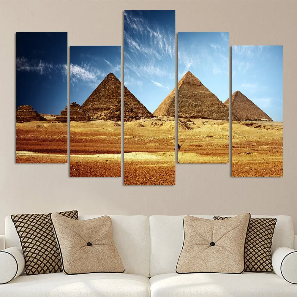 5 Piece/set Canvas Art Three Egyptian Pyramids Under Blue Sky Canvas