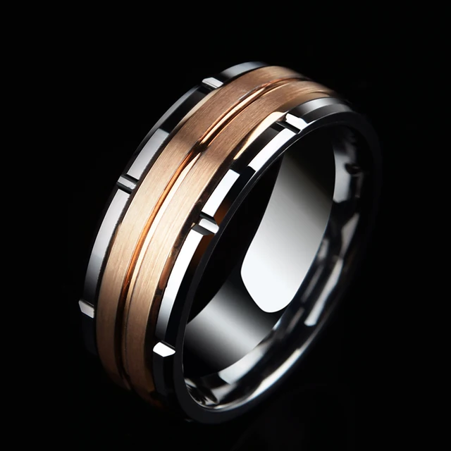 Mens 8mm Rose Gold Plating Brushed Finished with White CZ Stone 4