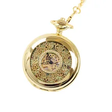 large Gold thick chain dense flower hollow night light pocket watch ancient Roman text mechanical pocket watch 8931