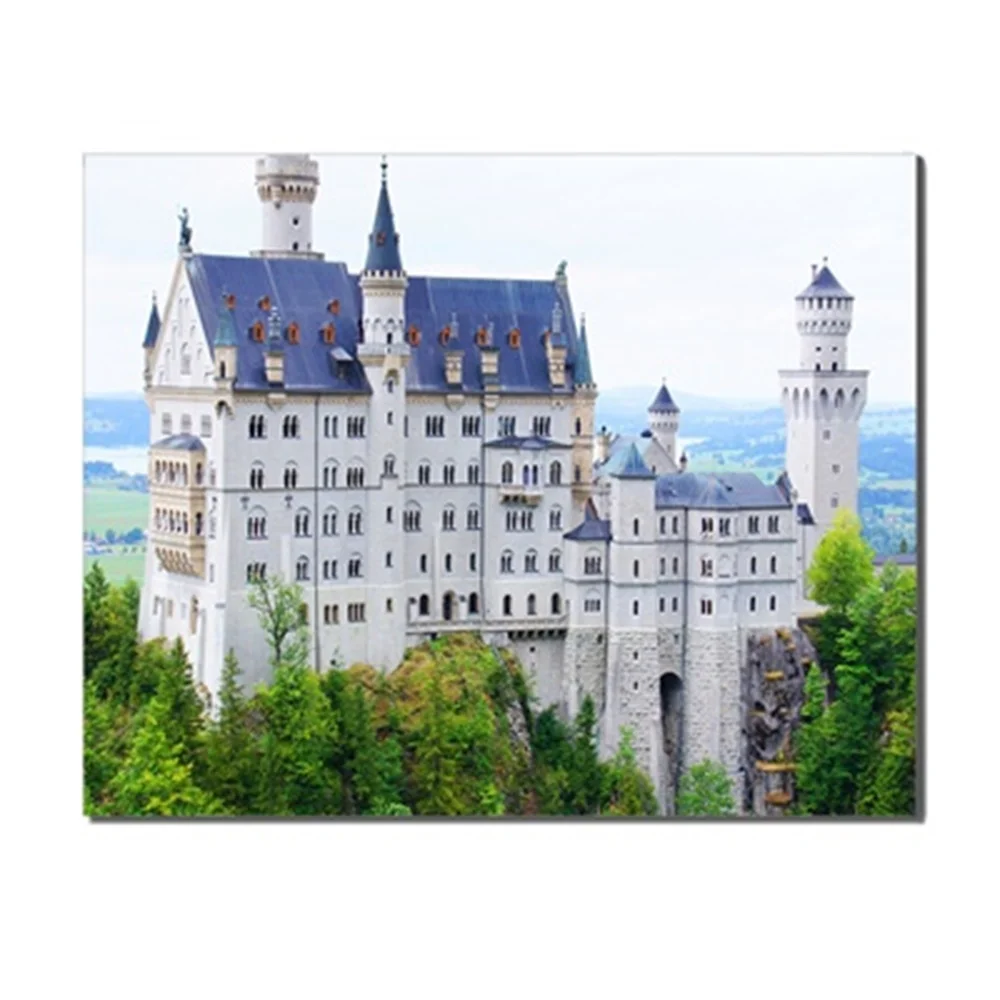 

Modern House Castle Building City Green Trees Popular Oil Painting Abstract Canvas For Home Bedroom Indoor Decoration No Frame