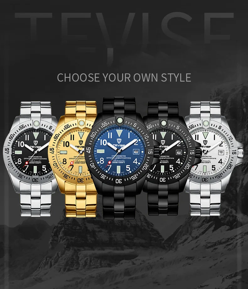 Relogio Tevise الميكانيكية ووتش الرجال التلقائي الذاتي الرياح Automatico الساعات Montre أوم للماء المعصم مع هدية مربع