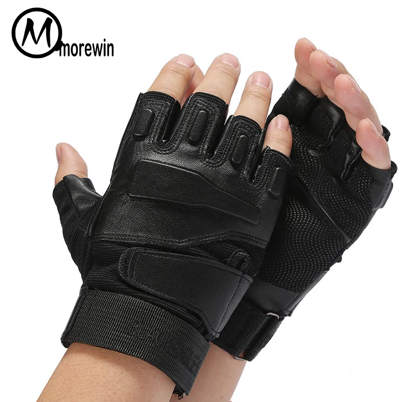 

Morewin Men Tactical Leather Gloves Mens Fingerless Leather Gloves Summer Thin Sports Fitness Half Finger Mittens Driving Mitten