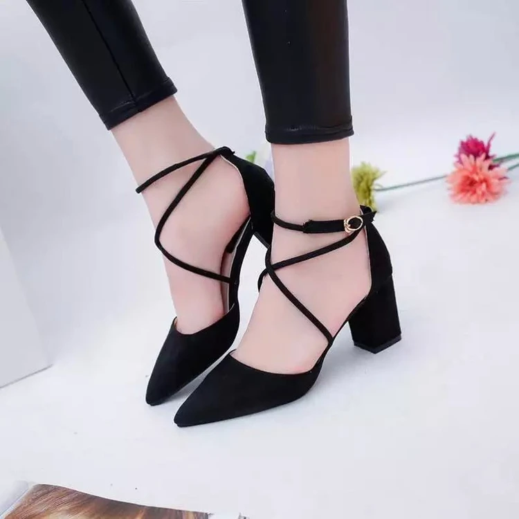Zapatos de tacón alto grueso para mujer, calzado de punta cerrada con  hebilla en el tobillo, sandalias dulces, rosa, negro, gris, 34 40, novedad  de verano|high heels|closed toechunky high heels - AliExpress