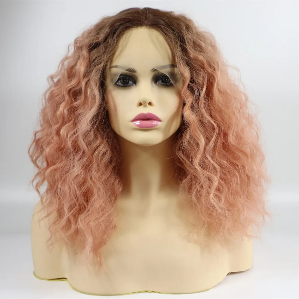 

Marquesha Short Bob Lace Front Wig Synthetic 2 Tones Ombre Dark Roots to Pastel Pink Wig Glueless Wave Hair Heat Resistant Fiber