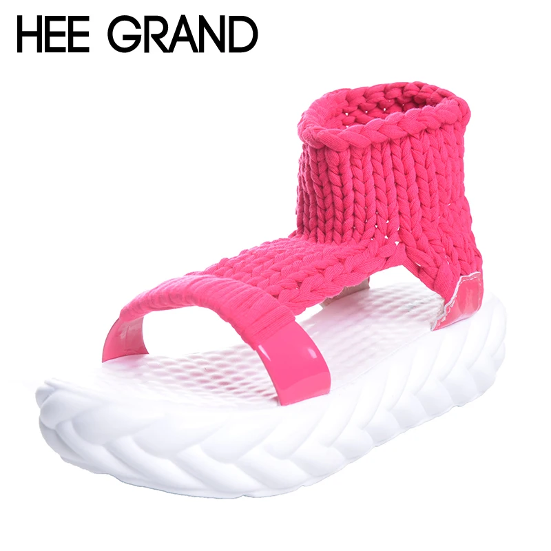 

HEE GRAND Women Thick Heel Sandals Summer Gladiators Platform Shoes Ladies Hand-Woven Sexy Flat Mujer Sandalias XWZ3919