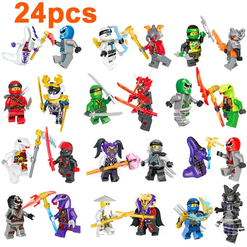 

24pcs kazi NinjagoINGlys NINJA Heroes Kai Jay Cole Zane Nya Lloyd With Weapons Action Toy ninjago Figure Block Gift