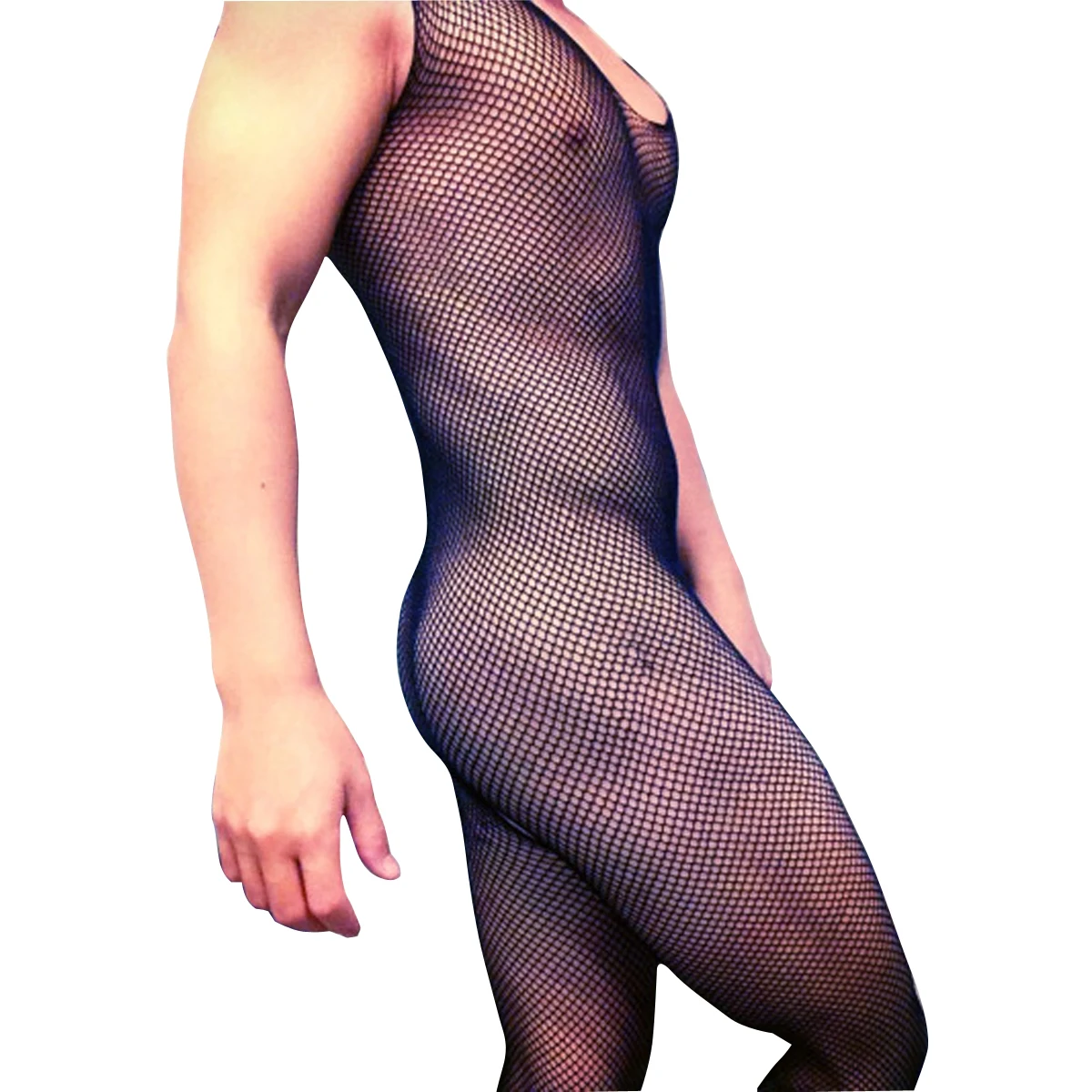 

Sexy Men's Fishnet Body Stockings Open-Crotch Mens Pantyhose