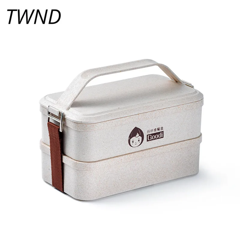 

Japan style bento box student office 2 layer lunch boxes portable microwaveble tableware with handle 27.4