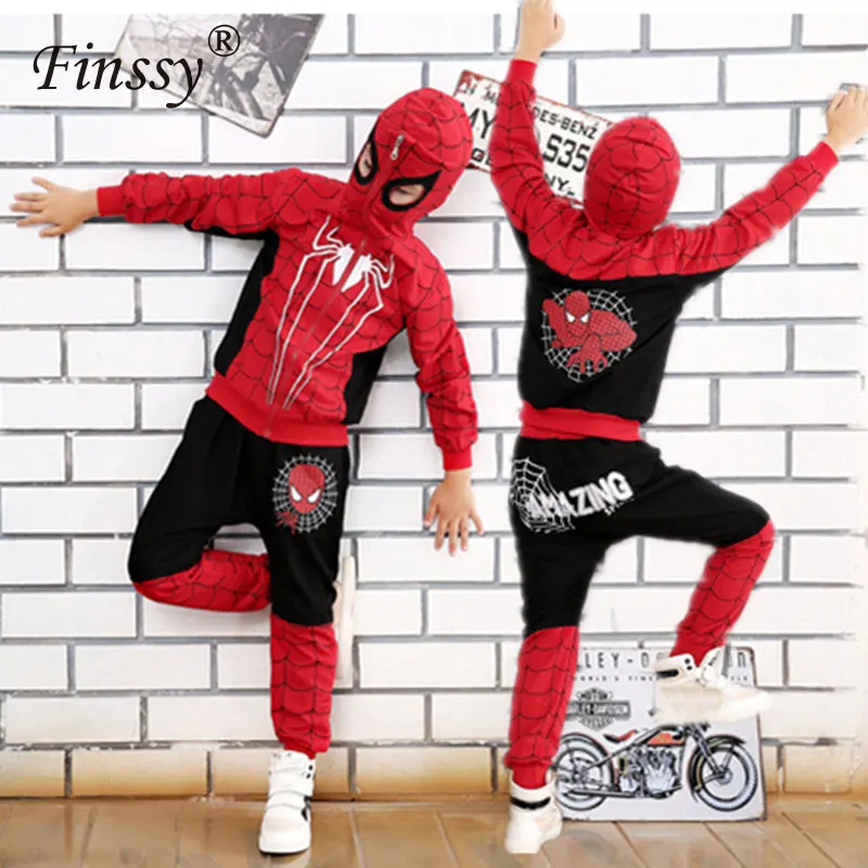 Костюм паука для мальчиков; маскарадный костюм Человека-паука для детей; комплект одежды; Детский костюм на Хэллоуин; куртка и штаны