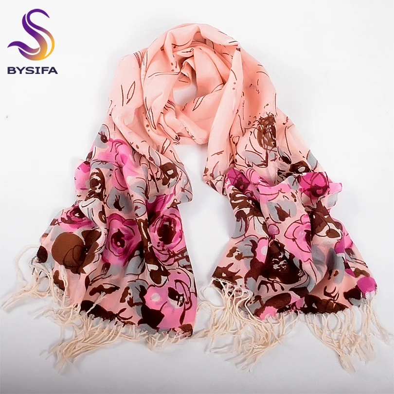 

[BYSIFA] Ladies Pink Wool Scarves Pashmina New Brand Roses Pattern Tassel Long Scarf Shawl Winter Keeping Warm Scarves Panuelo