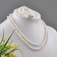 Горячая образец Настоящее пресноводных белый Цвет Ювелирные изделия из жемчуга комплект, мода Цепочки и ожерелья Браслет Серьги для прекрасной невесты очаровать Для женщин