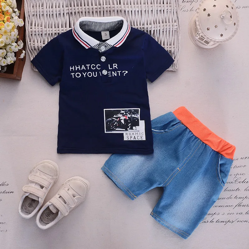 

Summer new boys casual cotton clothes Letter Lapel T-Shirt + Shorts Set 2 pieces Baby boy short sleeve suit