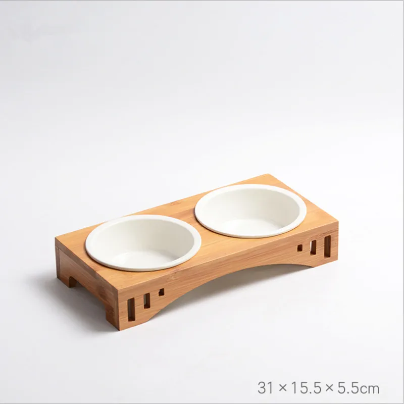 Кошка Собака миска-кормушка Керамика посуда 1/2/3 миски Еда миска для воды и бамбуковым корпусом противоскольжения товары для домашних животных, собаки кошки кормушки