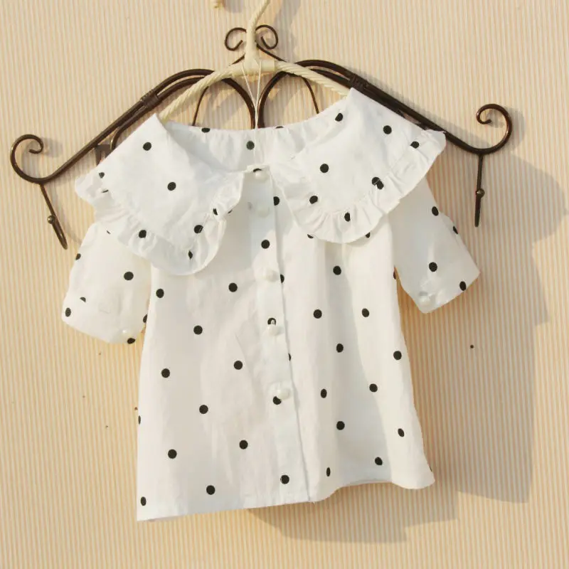 Детская блузка для девочек, коллекция года, весенне-осенние детские блузки Топы в белый горошек с длинными рукавами, одежда для малышей рубашки для девочек возрастом от 8 до 12 лет - Цвет: Short sleeve