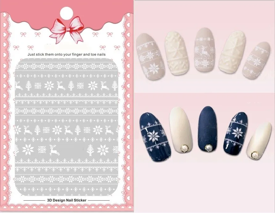 

1Sheet White Christmas Snow Flower Snowflake Flower Snowman Santa Claus Elk Gift Christmas Tree Theme Nail Art Sticker