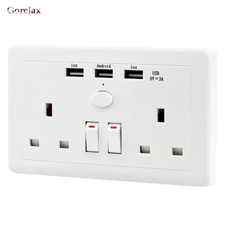 Gorelax UK USB Wall Socket 2 AC Outlet 3 USB Ports 110-250v Power Plug Socket Smart Home for Android IOS Devices Charge Gorelax UK USB Wall Socket 2 AC Outlet 3 USB Ports 110-250v Power Plug Socket Smart Home for Android IOS Devices Charge