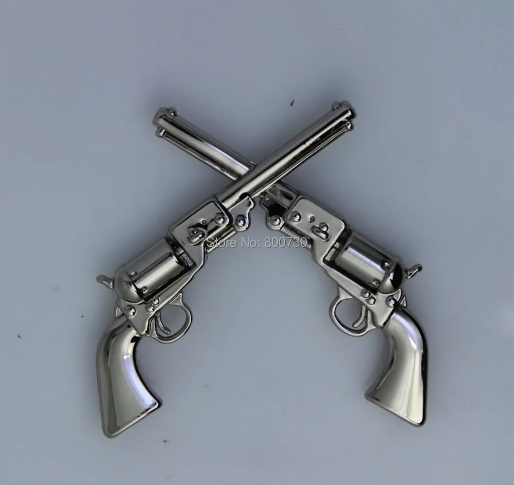 KB401) 50 шт. 1-1/" Западный Кончо ковбой Декор Скрещенные 1861 Colt револьвер пистолеты серебро