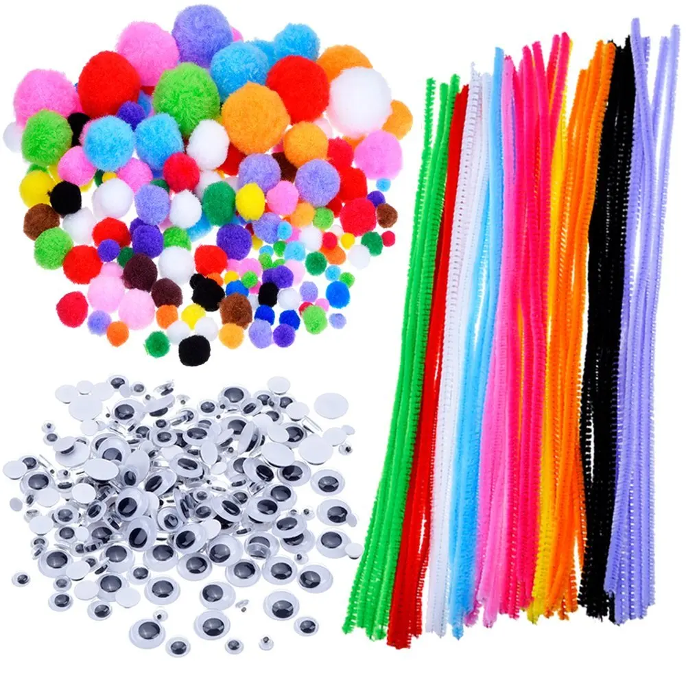 CCINEE DIY Toys Pipe Cleaners Chenille Stem and Pompoms with Googly