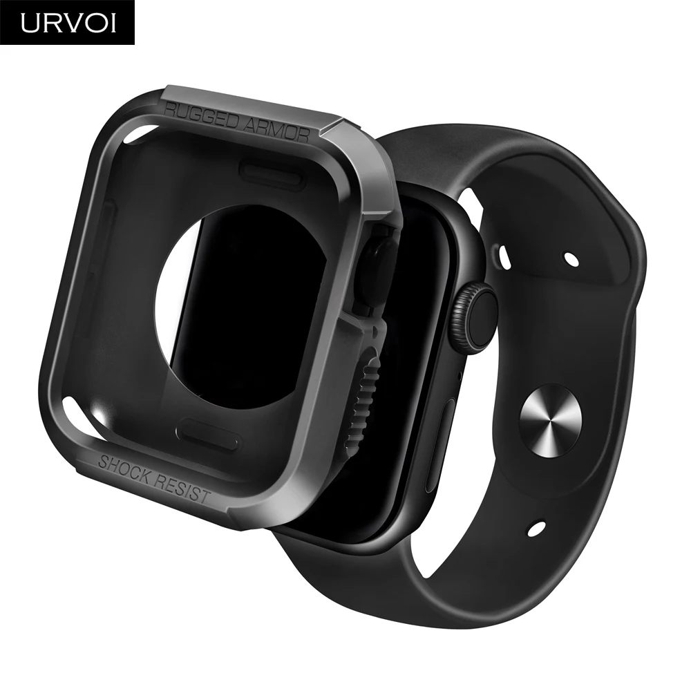 URVOI Полный ТПУ чехол для Apple Watch series 4 5 Чехол Жесткий Броня Жесткий Бампер протектор для iWatch ударопрочный каркас 40 44 мм