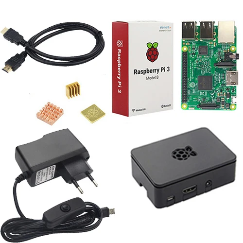 Комплект Raspberry Pi 3 Model B 5V2. 5A блок питания с переключателем+ sd-карта 16G+ корпус ABS+ вентилятор охлаждения+ радиатор+ кабель HDMI+ камера 5 Мп