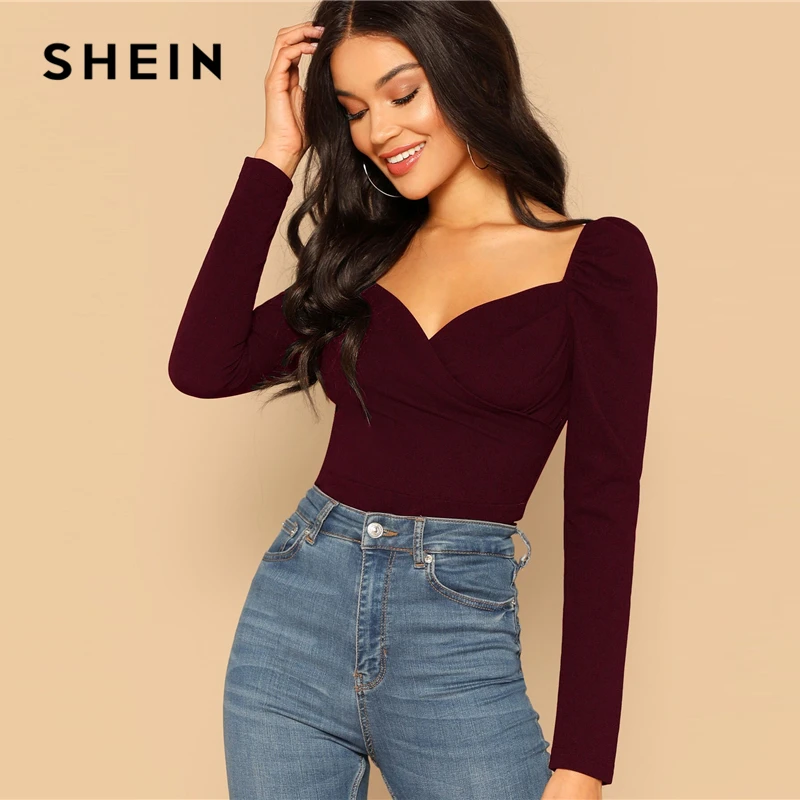 SHEIN Приталенный Топ На Молнии С Оригинальным Рукавом Сексуальные Женские Осенние Блузки