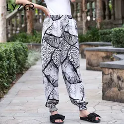 Свободные шаровары леопардовые штаны Для женщин летние Повседневное змея печати брюки для Для женщин уличная ботильоны Длина Для женщин