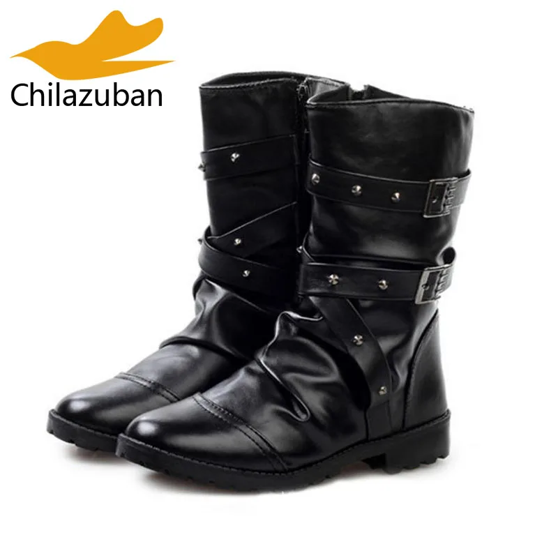 Chilazuban Fashion Men Short Boots British Style Autumn Winter Motorcycle Side Zipper Trend Buckle Size 39-44 | Обувь