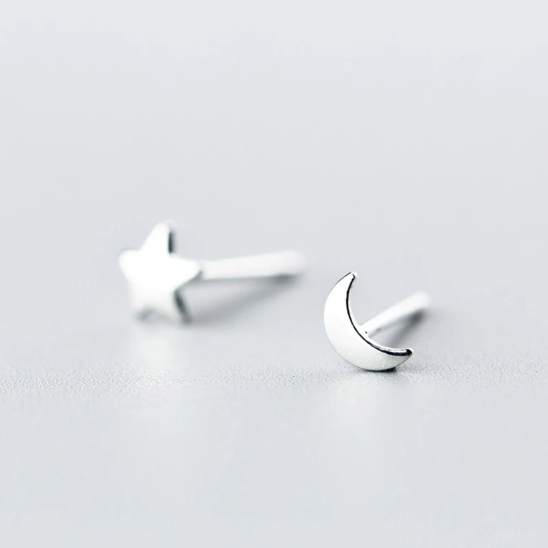 925 пробы Silver Star& Moon Push-обратно женские серьги ювелирные изделия Pendientes Mujer