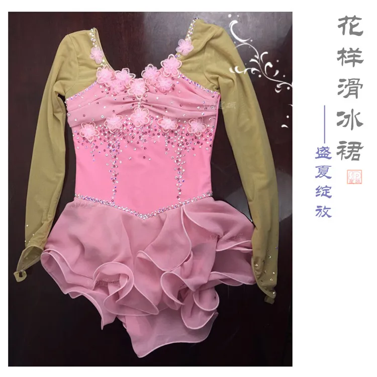 

Женское розовое платье для фигурного катания на коньках, женская одежда для катания на коньках, Бесплатная доставка по индивидуальному заказу, платье для катания на коньках