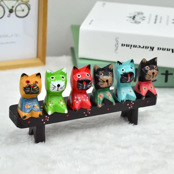 

Pure Handmade Cat Figurine furnishing articles Cute Wood kitten sitting stool Animal Home Decoration