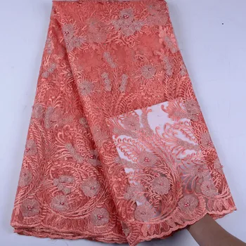 

Nigerian Lace Fabric With Stones African Lace For Wedding Party Dress High Quality French Mesh Lace Fabric 5 Yards A1530
