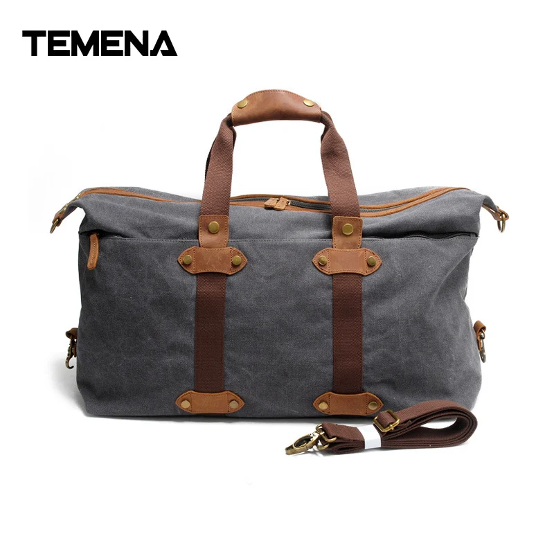 Temena Vintage Large Capacity Canvas Duffle Bag Men&Women Duffel Shoulder Bag for travel ...