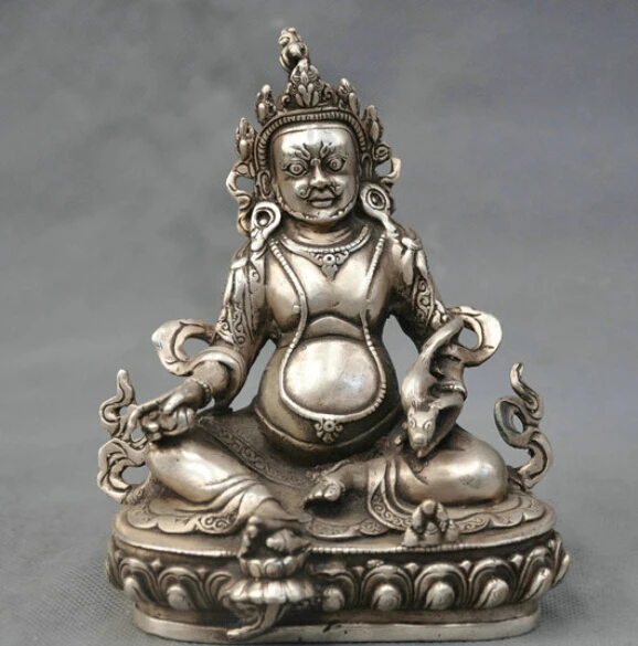 

6'' China Silver Bronze Yellow Jambhala Buddha Statue R0712 (B0328)