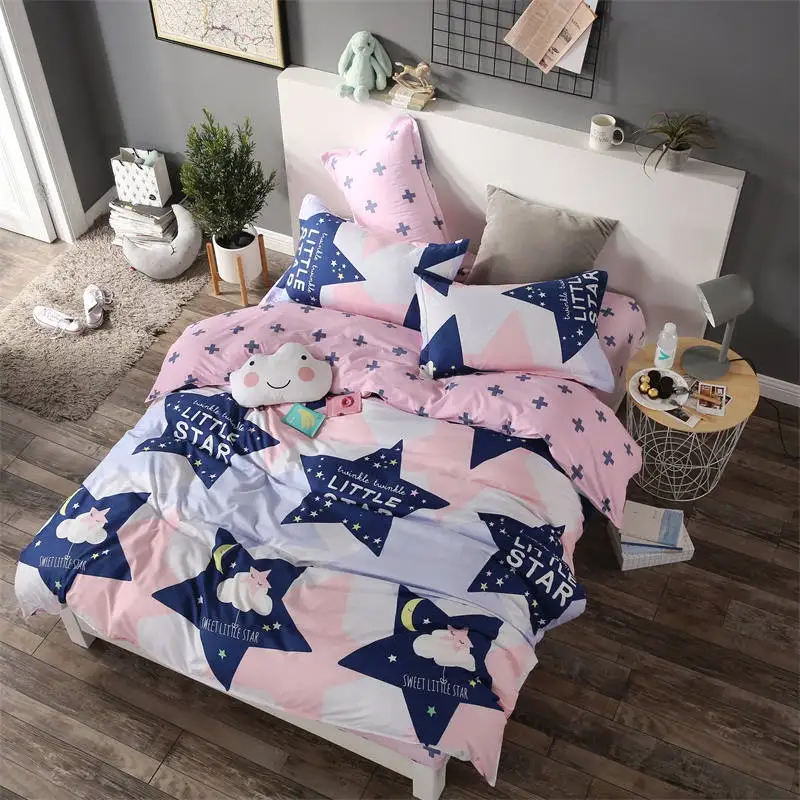 

cartoon moon star 3d girl bed linens single queen king size beautiful scenic flower duvet cover 3/4pc sweet pink beding set grey
