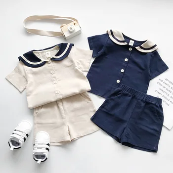 

Boys Clothes Suits Summer New College style Boy and Girl Navy Wind Cotton Short-sleeved Shorts Sets for 1-6T Children's Clothes