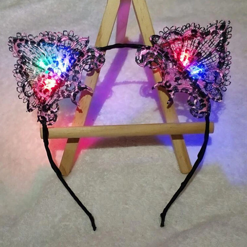 Luminous Hair Light Up Toys Headband Kids Luminous Lace Cat Ears Hair Light Flashing Hairband New Year Glow Party Supplies (11)