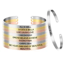 10 шт./лот Браслет-манжета I AM ENOUGH вдохновляющий браслет из нержавеющей стали 316L Mantra браслеты для женщин SL-058* 10