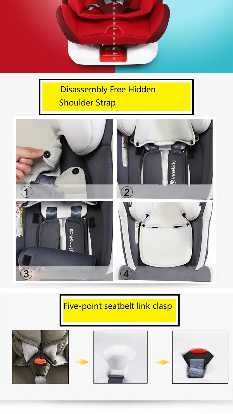 YC05S  Innokids Child Safety Seat 360 Degree Rotating Car with 0-12 Years Old Baby Can Sit and Lay Isofix Latch  grey