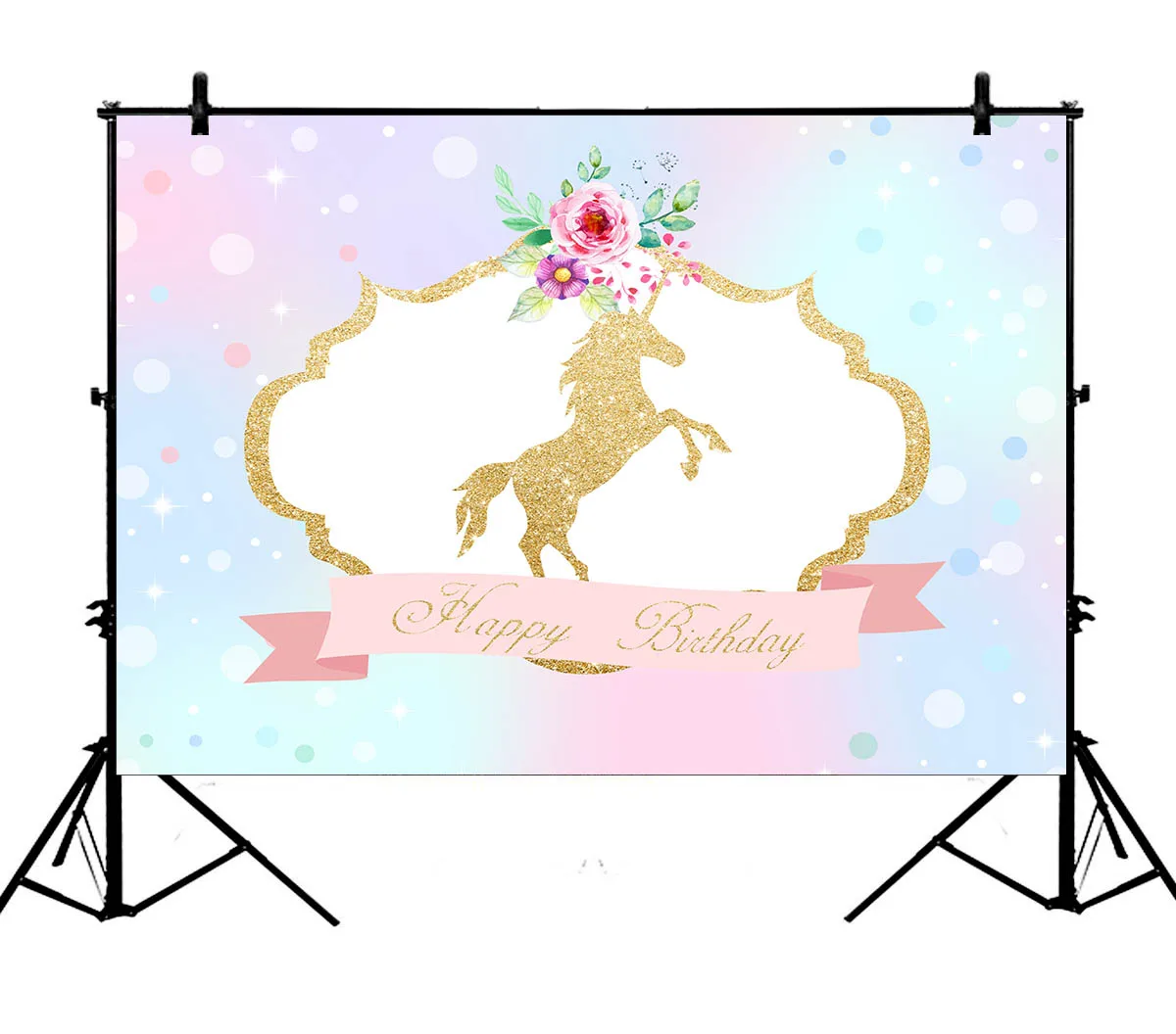 

5x7ft Unicorn Happy Birthday Rainbow Flowers Party Polyester Photo Background Portrait Backdrop