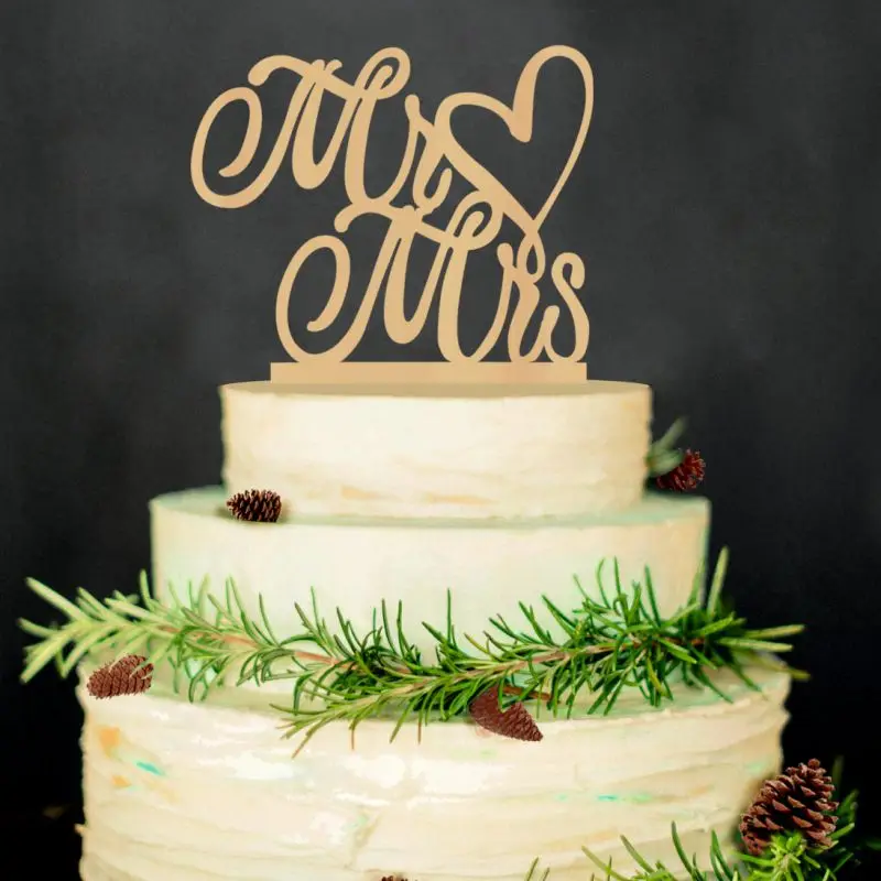 Торт дополнительное украшение свадебный торт в стиле "рустик" фигурки жениха и невесты; лазерная резка древесины буквы украшения на свадьбу обручальные подарки 6 цветов - Цвет: B