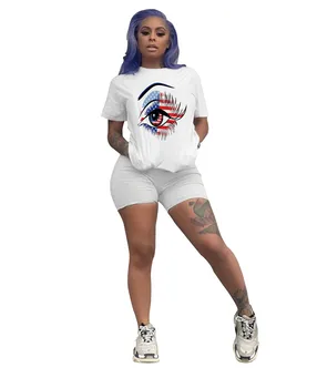 

Spring Summer Women Two Piece Set Top and Pants Plus Size Tracksuit Sweatsuit Outfit Lips Print T Shirt Shorts Active Sets