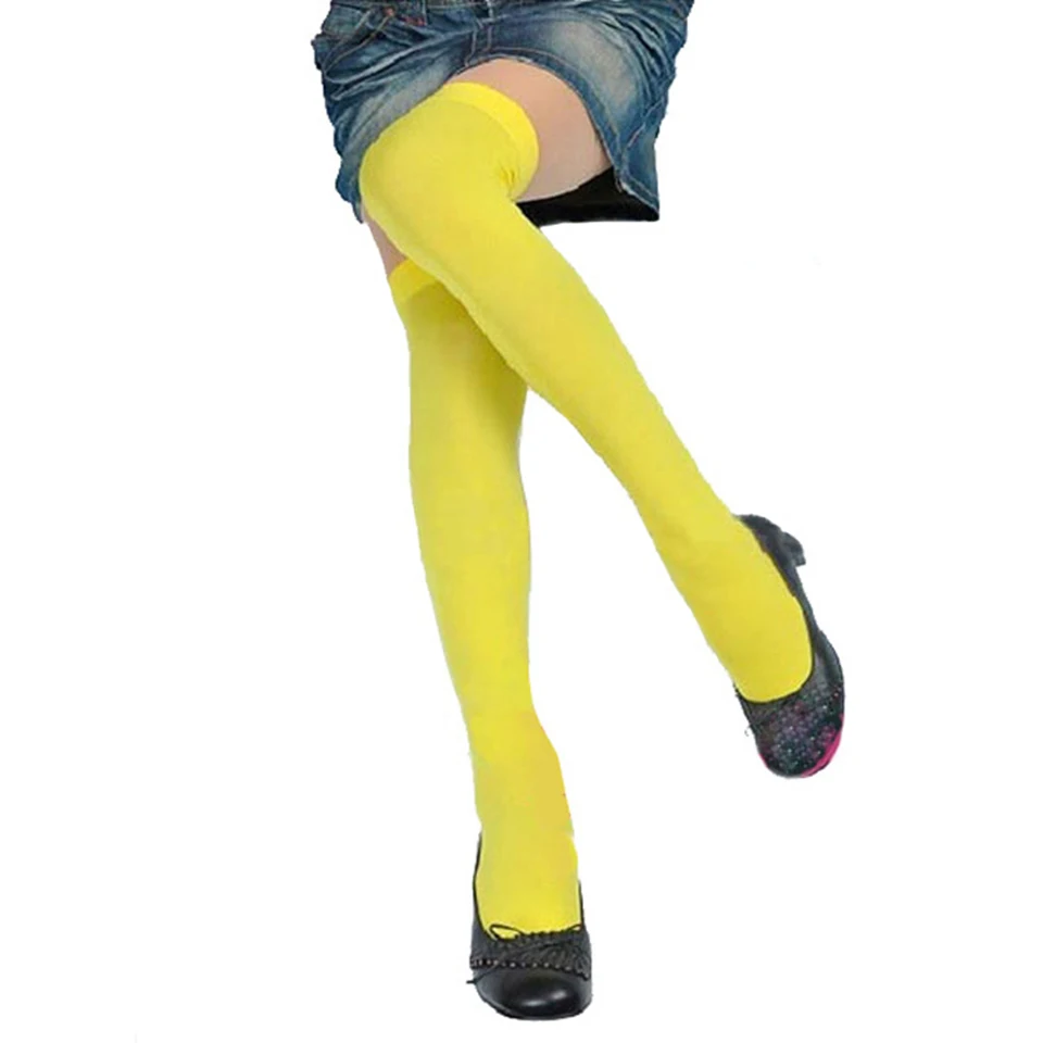 Женские сексуальные теплые чулки выше колена, бархатные Стрейчевые колготки, соблазнительные Гольфы выше колена - Цвет: Цвет: желтый