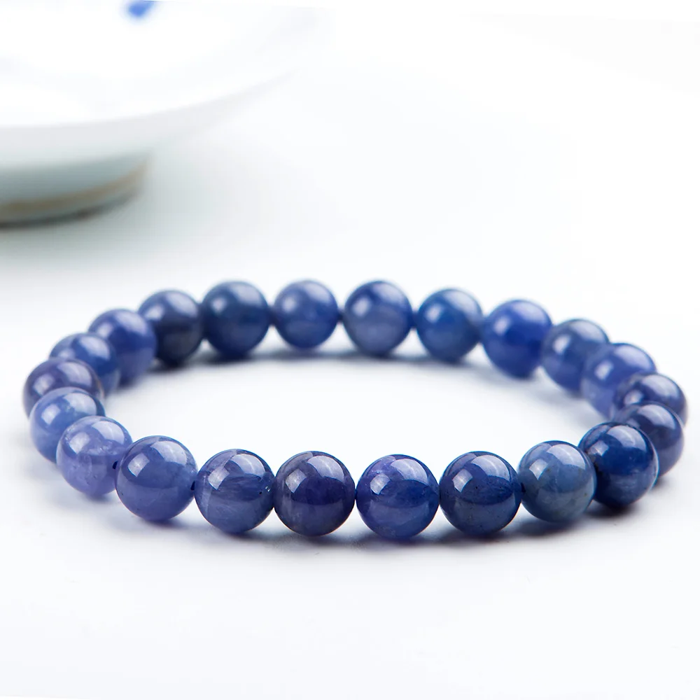 8mm Natural Tanzanite Blue Gemstone Bracelet Round Beads Stretch Woman Beads Femme Man Crystal Birthday GiftAAAAA (1)