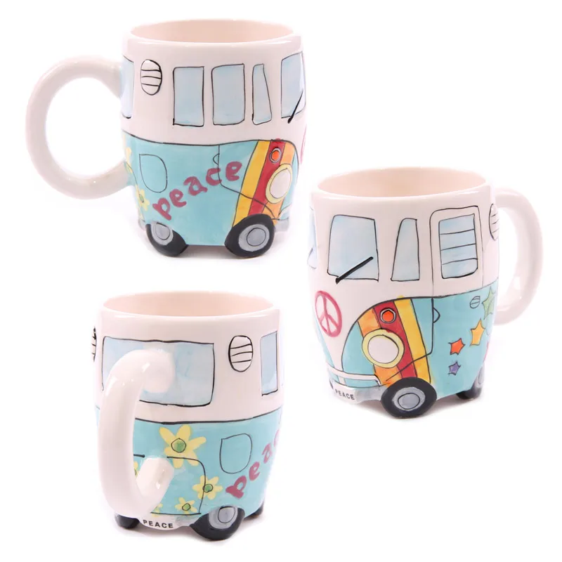 

Free Shipping 1Piece Camper Van Ceramic Coffee Cup Retro Bus Mug Splittie Funky Gift Boxed Cartoon Mini Cart Coffee Mugs Cups