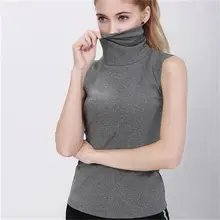 Весна и лето Новая женская модная тонкая футболка с высоким воротником без рукавов из хлопка