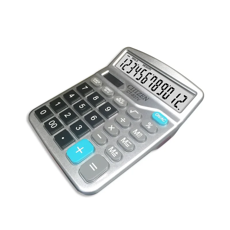 12-разрядный калькулятор Рабочий стол большими кнопками финансовых Бизнес Бухгалтерия инструмент белого цвета большие пуговицы аккумуляторная батарея и солнечной энергии